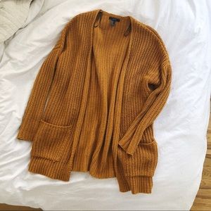 Mustard yellow Cable knit long cardigan